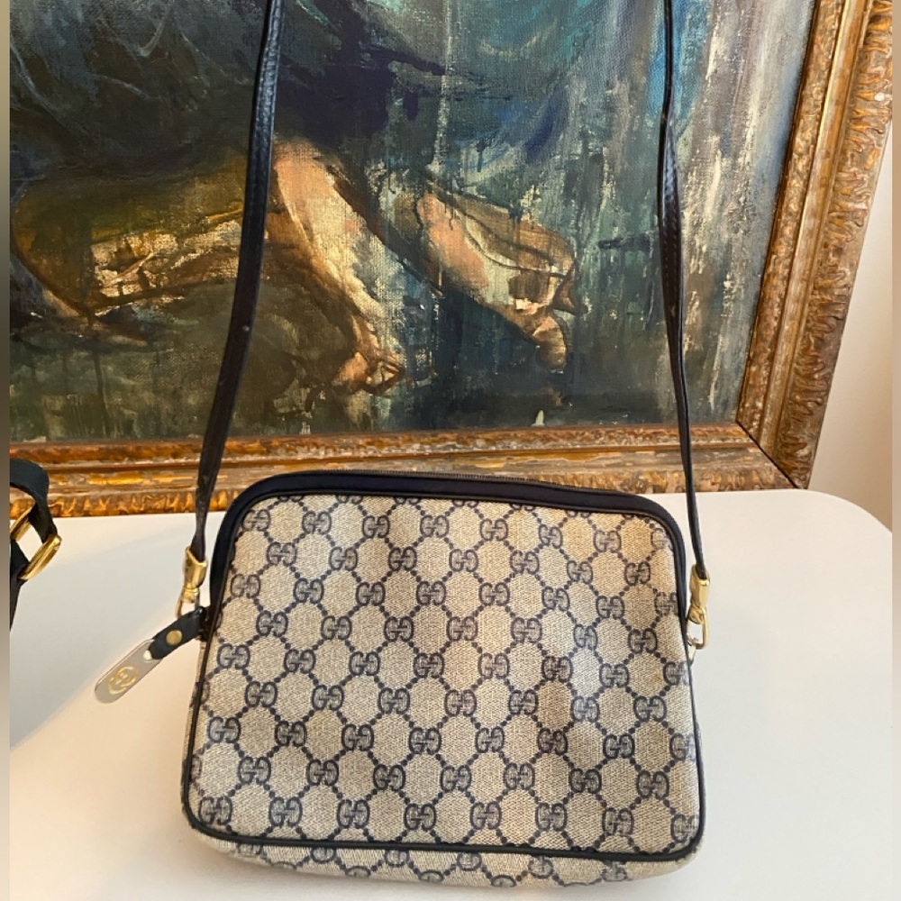 Vintage Gucci Crossbody Bag, Navy and beige